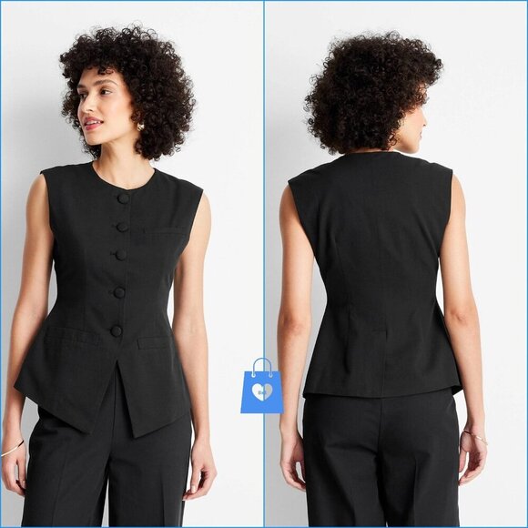 Size 12 - Womens Sleeveless Button-Front Waistcoat - Future Collective - Black - Picture 5 of 5
